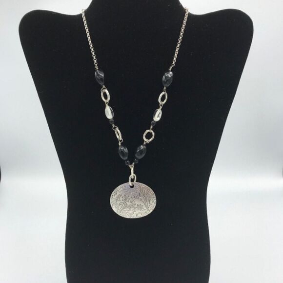 LIA SOPHIA Silver Tone Chain Large Carved Beads 15"-18" - Picture 9 of 12